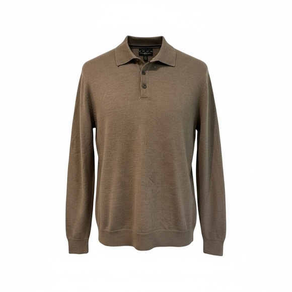 Club Room Italian-Spun Yarn Men’s Long Sleeve Polo Sweater | Beige Knit Size L - Picture 2 of 6